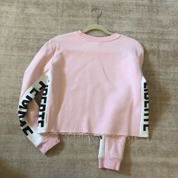 TopShop Pale Pink/Black/White Raw Hem Sweatshirt - Picture 4 of 4